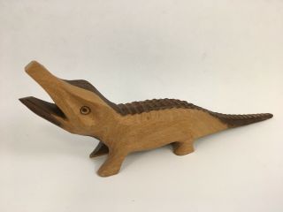 Carved Wooden Crocodile Figurine Two Tone Wood Alligator Sculpture
