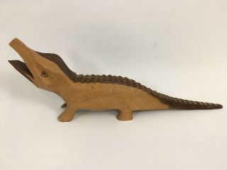 Carved Wooden Crocodile Figurine Two Tone Wood Alligator Sculpture 2
