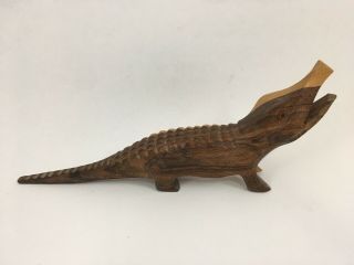 Carved Wooden Crocodile Figurine Two Tone Wood Alligator Sculpture 3
