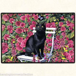 " Black Cat In The Garden " Nonskid Rubber Back Doormat - 18 " X 27 " - Welcome Mat