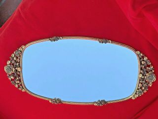 Vtg Matson Signed Gold Gilt Ormolu Filigree Rose Oval Mirror Vanity Tray 16 7/8 "