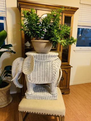 Vintage Wicker Elephant End Table Stand
