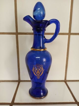 Vintage Avon Cobalt Blue Glass Perfume Bottle Decanter With Stopper Empty