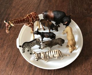 8 Schleich Germany Animal Figures: Wolf,  Zebra,  2 Buffalo,  Giraffe,  Tiger,  Lion,  Cow