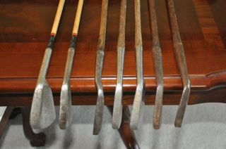 7 Old Vintage Golf Clubs,  Wood Shafts Burke A.  H.  Findlay And Others
