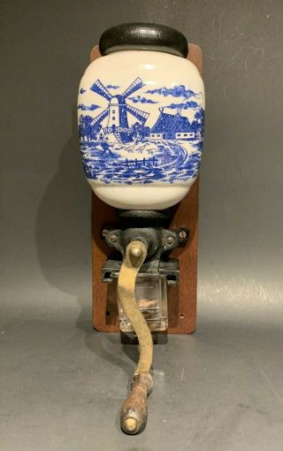 Vintage Dutch Holland Delft Blue/white Wall Mount Coffee Grinder