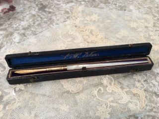 A.  W.  Faber No 2 Calligraphy Pen Mother Of Pearl Antique Vtg Old Leather Case