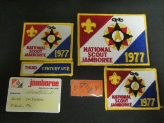 1977 National Jamboree Jacket,  & Pocket Patches,  Wide Game Segment,  Etc.  C47