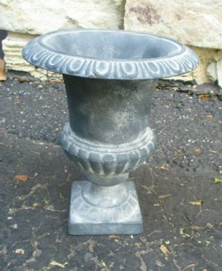Gray 8 1/2 " Vintage French Neoclassical Cast Iron Medici Urn Vase Garden Planter