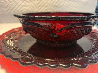 Vintage Avon Cape Cod Ruby Red glass round Cereal Berry Bowl & Dish Plate Set A 3