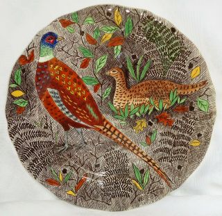 Vintage French Gien Majolica Rambouillet Dinner Plate Pheasant Hunting