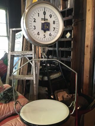 Vintage “detecto Wate” Hanging Market Scale.  Double Sided Dial,  Porcelain Tray.