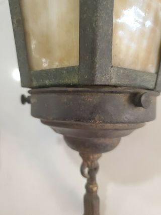 ANTIQUE 1920 ' s CARAMEL SLAG GLASS HANGING LIGHT FIXTURE 12 