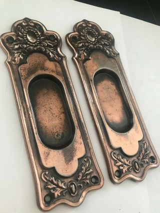 2 Antique Art Craft Deco Victorian Brass Plate Steel Pocket Barn Door Pull Plate