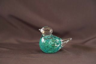 Vintage Song Bird Clear Glass Art Deco Green Murano Figurine Paperweight 2.  5 " T