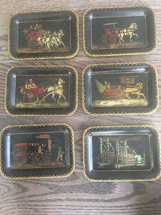 Vintage Mini Metal Snack Trays Handpainted Set Of 7
