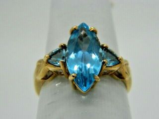 10kt Yellow Gold Vintage Estate Blue Topaz Marquise Ring 3.  G Sz 6.  75 Large Stone