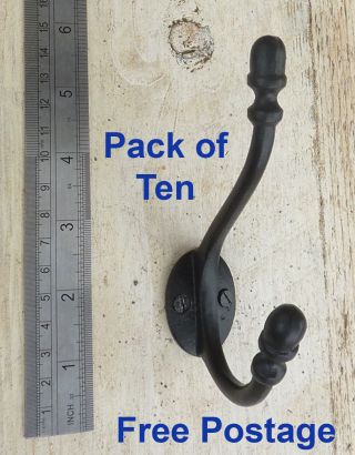 Pack Of 10 Cast Iron Acorn Style Hat & Coat Hook Antique Black 5 " / 125mm