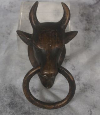 Vintag Bronze Bull Steer Door Pull Knocker Handle Knob Hitching Post Lodge Decor
