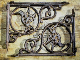 6 Cast Iron Antique Style Hummingbird Brackets,  Garden Braces Shelf Bracket