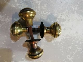 2 x pairs of small old brass door handles with one backplate each pair 3