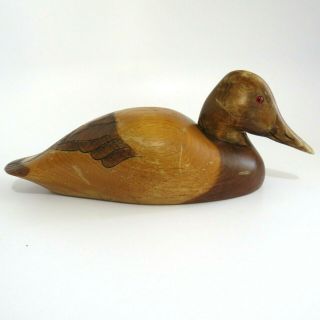 Decoy Duck Decorative Signed John E Brown Canvasback Wood Carved Glass Eyes