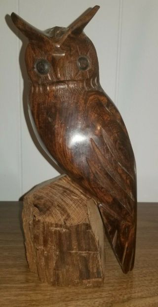 Vintage Large Mid Century Hand Carved Heavyweight Ironwood Owl Sculpture Figure