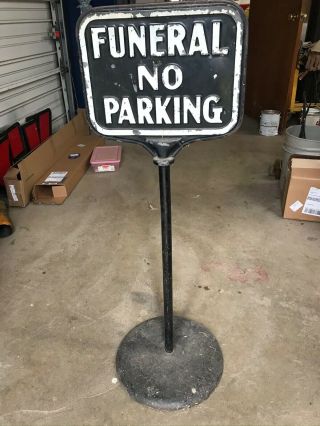 Vintage Metal Double Sided Funeral No Parking Sign
