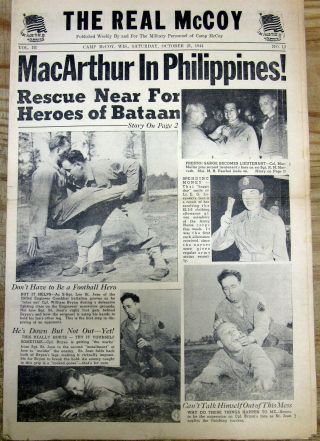 1944 Ww Ii Hdln Newspaper W General Douglas Macarthur Return To The Philippines