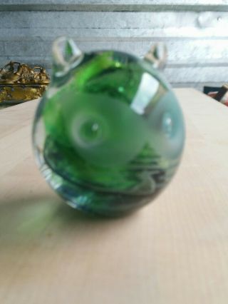 Murano Art Glass Vintage Green Cat Paperweight Figurine With Tail And Ears