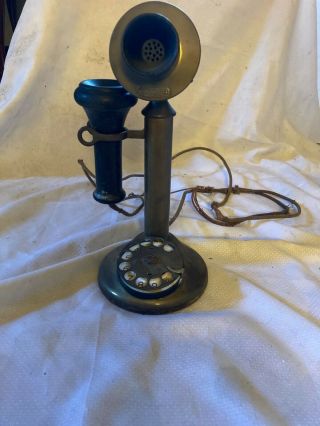 Antique Authentic Brass Candlestick Telephone Vintage Federal Electric