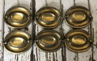 6 Vintage Federal Hepplewhite Dresser Drawer Pulls Brass Plated Bail Pull