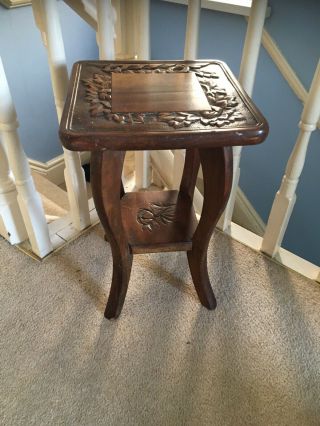 Arts & Crafts Liberty Of London Vintage Side Table Carved Top Bamboo Carved Legs