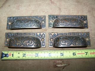4 Victorian Style Antique Bin Pulls Or Drawer Pulls Ornate Cast Iron