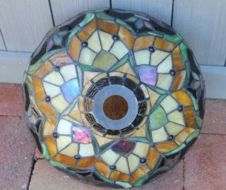 Tiffany Style Stained Glass Shade Table Lamp Chandelier Handcrafted Vintage 14 "