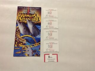 2001 Six Flags Worlds Of Adventure Park Guide Map Brochure & Tickets