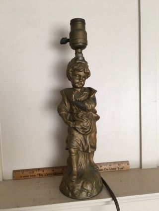 Antique Victorian Art Nouveau Weighted Spelter Lamp Young Girl Child Newel Post?