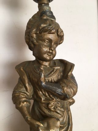 Antique Victorian Art Nouveau Weighted Spelter Lamp Young Girl Child Newel Post? 2