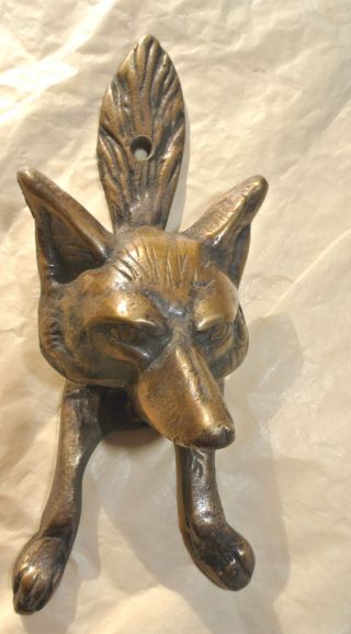 Small Fox Head Old Heavy Front Door Knocker Solid Brass Vintage Antique Style B