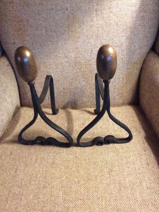 Antique Fireplace Brass And Cast Iron Cooking Andirons