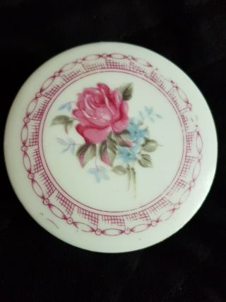 Vintage Rose Porcelain Trinket Or Pill Container With Lid 3 1/4 " Round