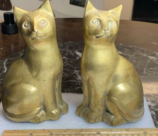 2 Vintage Brass Cats 8” Inches Tall & Apr.  3 - 1/2 Pounds Each.