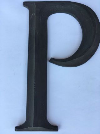 Vintage Brass Bronze Metal Heavy 9 Inch Initial Letter " P " Mcm Sign Paperweight