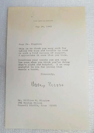 Nancy Reagan Sincerely Signed White House Letter 1982 To Council Bluffs Ia