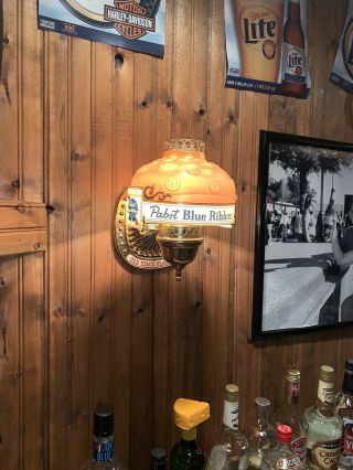 Vintage Pabst Blue Ribbon Beer Lighted Wall Sign Pbr Bar Lamp Sconce