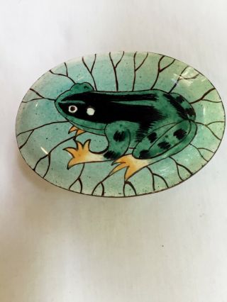 Small Enamel Oval Lidded Trinket Box With Frog And Flowers Cute