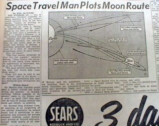 2 1958 Newspapers Space Travel To The Moon By Rocket First Planned Out In Detail