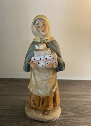 Vintage Ceramic 7 3/4 " Tall Elderly Woman With Gifts Figurine By Norleans - Japan