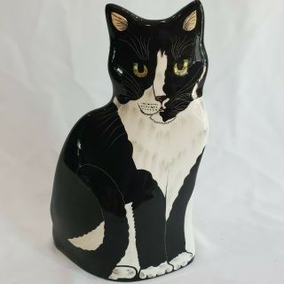 Cats By Nina Lyman,  Ceramic Vase Black And White Kitten Feline White Booties
