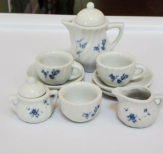 Childs Tea Set Blue & White Floral Porcelain Vintage Miniature Teaset China 2